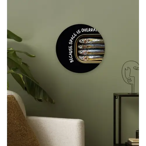 Sardines - Tekst - Vis - Blik Wandcirkel kunststof plaat 5mm dik klein -sfeer3