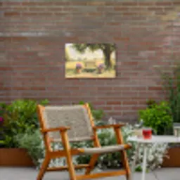 Houten bankje - Bloempotten - Landschap Tuinposter op houten frame 2 cm dik klein -sfeer3