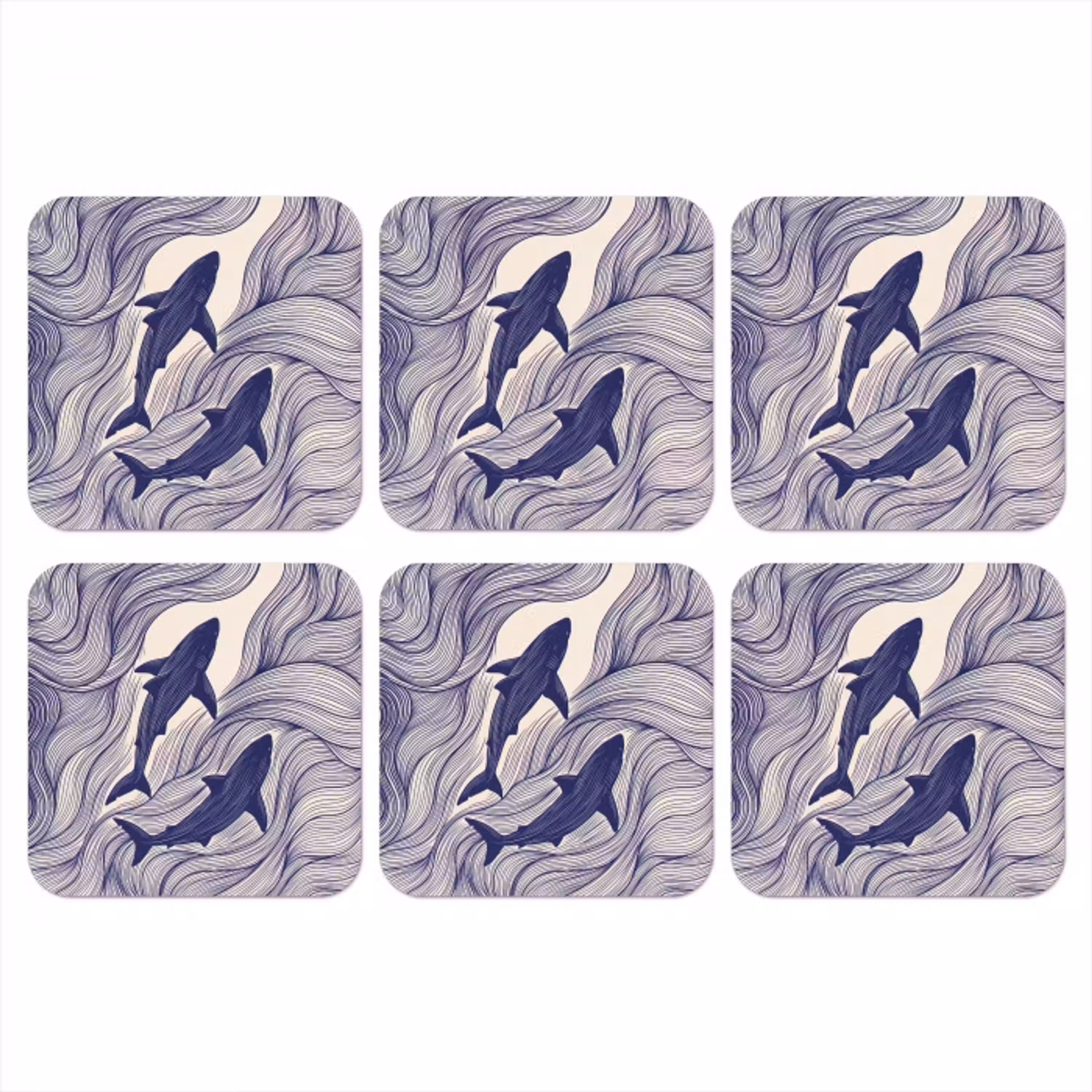 Vis - Oceaan - Lijntekening - Blauw - Dieren onderzetter kurk middel -3d