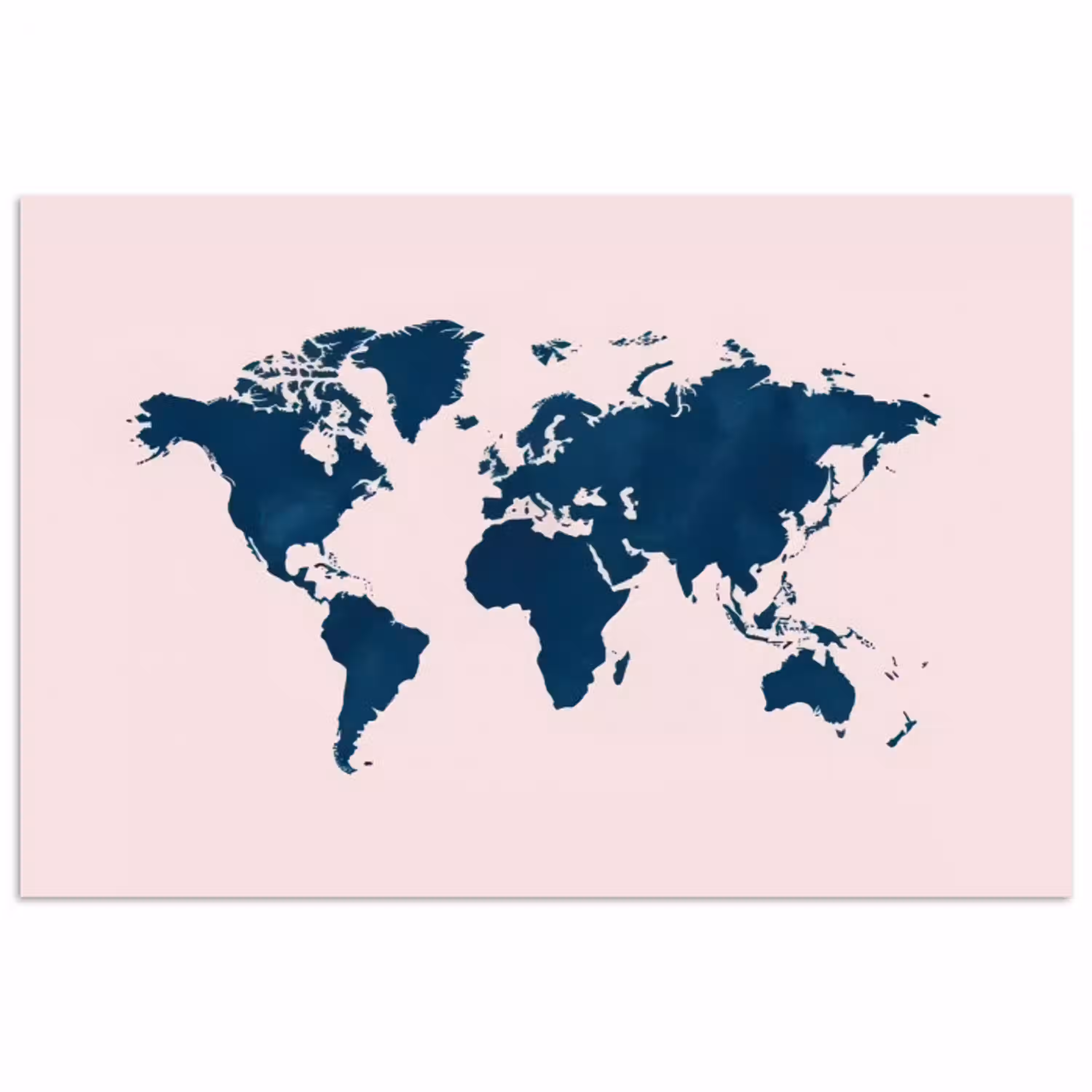 Wereldkaart - Blauw - Roze poster papier klein -3d