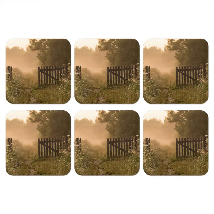Hek - Natuur - Mist - Veld onderzetter kurk middel -3d