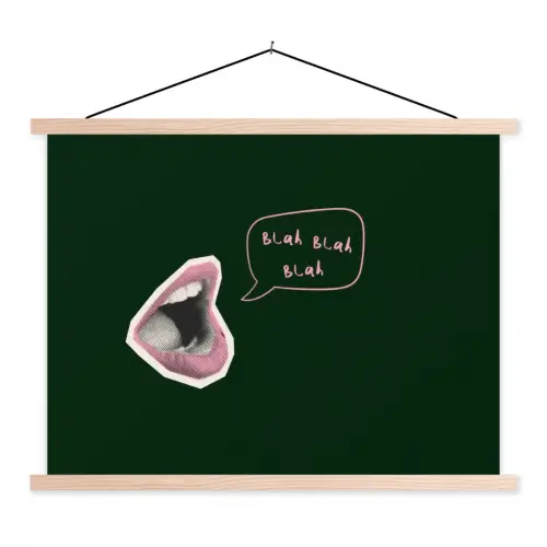 Illustratie - Mond - Donkergroen - Tekstwolkje textielposter latten blank klein -3d