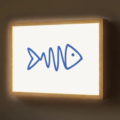 Vis - Minimalistisch - Blauw - Lijn Light Box met batterij (Wandlamp) middel -z3d_website