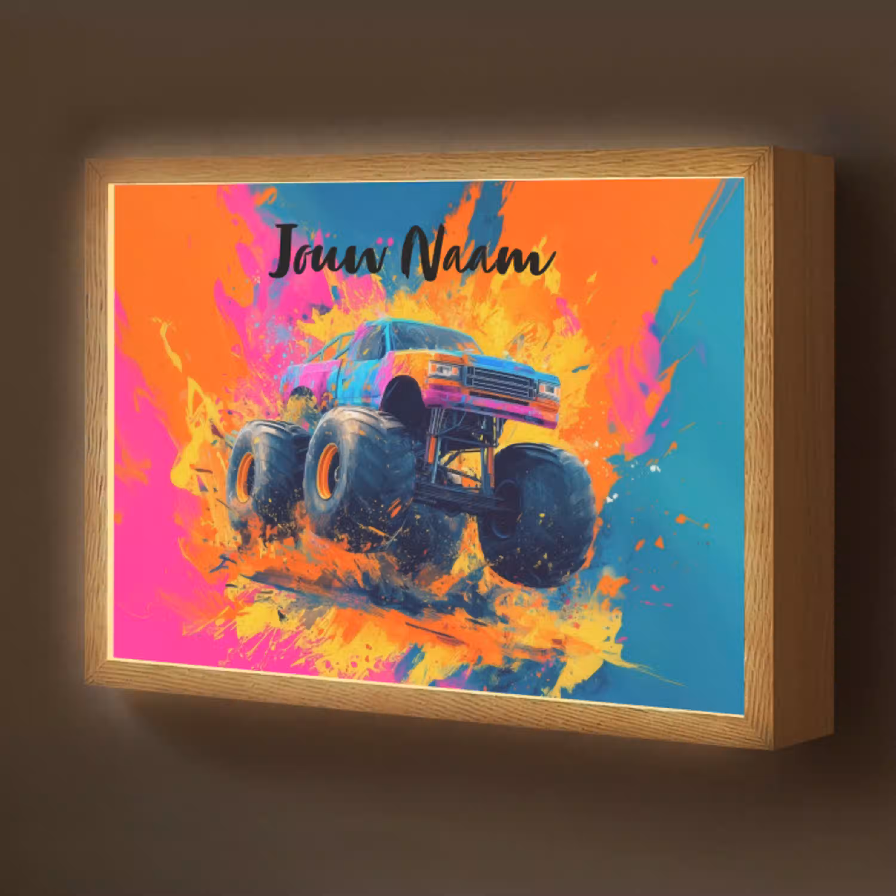Monstertruck - Abstract - Verfspatten - Kleurrijk Light Box met batterij (Wandlamp kind) middel -z3d_website