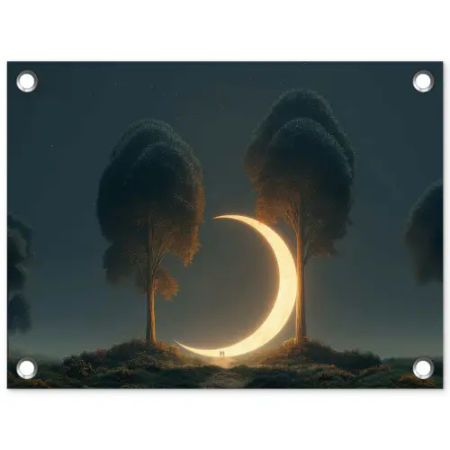 Maan - Bomen - Wandeling tuinposter los doek klein -3d