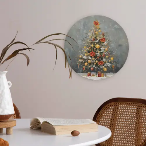 Kerstboom - Cadeaus - Rood - Goud Akoestische PET Vilt - Rond klein -sfeer3