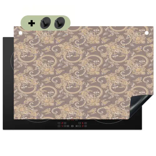 Oosters - Bloemen - Beige - Grijs Inductie beschemer met haakjes klein 777 -3d