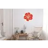 Rode hibiscusbloem - Textuur achtergrond - Beige Wandcirkel aluminium klein -woonkamer