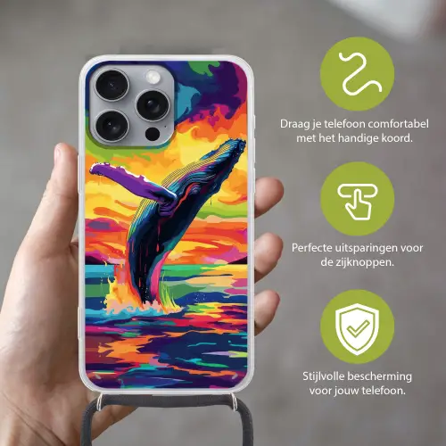 Zonsondergang - Walvis - Geschilderd - Kleurrijk Hoesje iPhone 16 Pro Max met koord klein -sfeer2_NL
