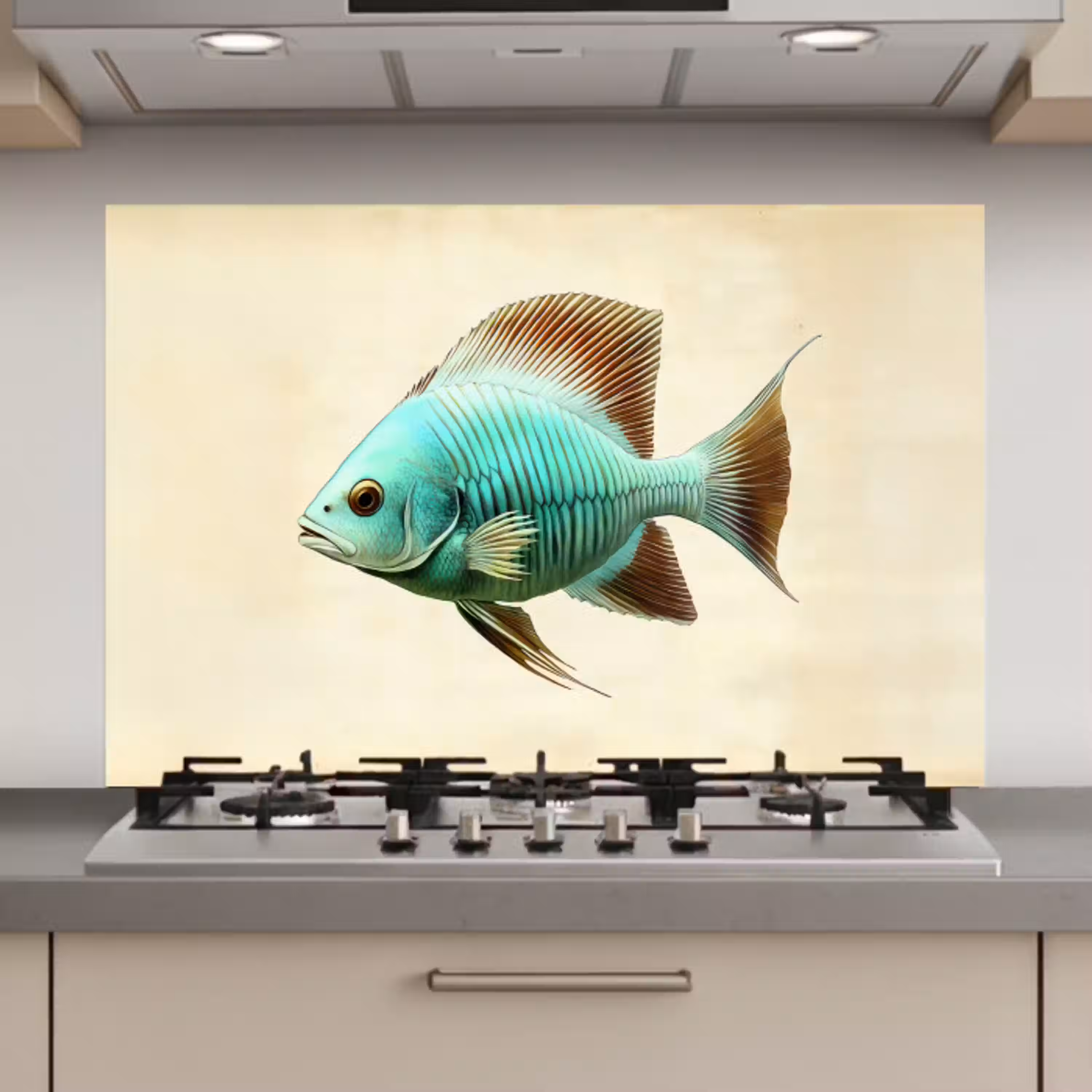 Schubben - Vis - Mint - Minimalistisch keuken achterwand spatscherm klein -3d_website