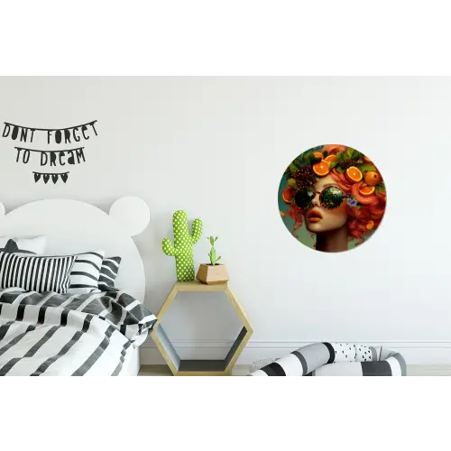 Vrouw - Sinaasappel - Bessen - Oranje Wandcirkel aluminium klein -kinderkamer