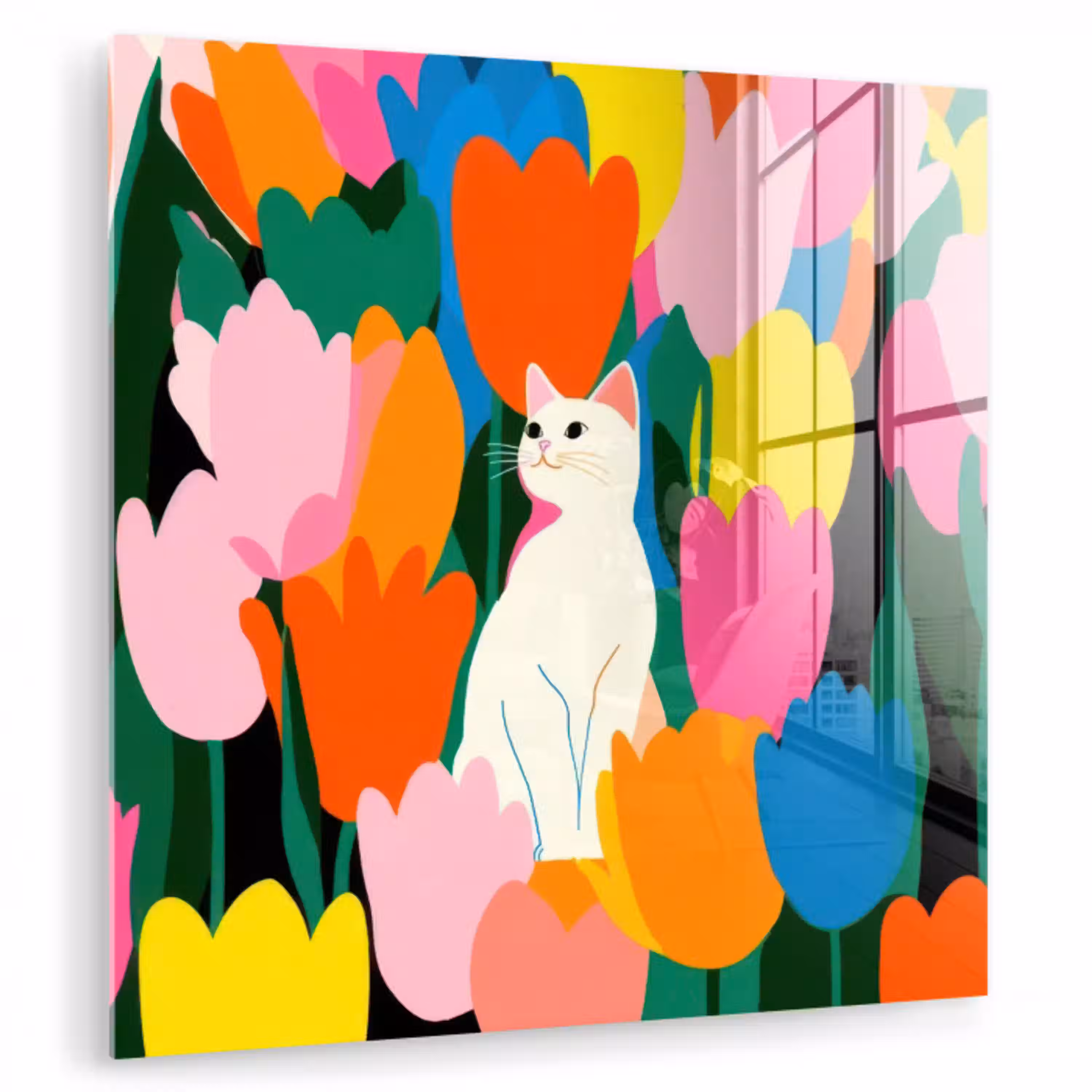 Tulpen - Kat - Kleurrijk plexiglas 5mm klein -zzzproduct_nieuw