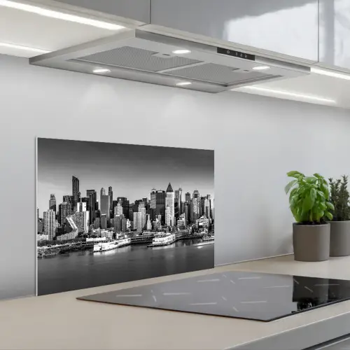 Skyline - Stad - Wolkenkrabbers - Zwart - Wit keuken achterwand spatscherm klein -3d_schuin