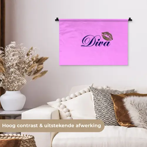 Diva - Lip - Panterprint - Roze Wandkleed katoen klein -sfeer1