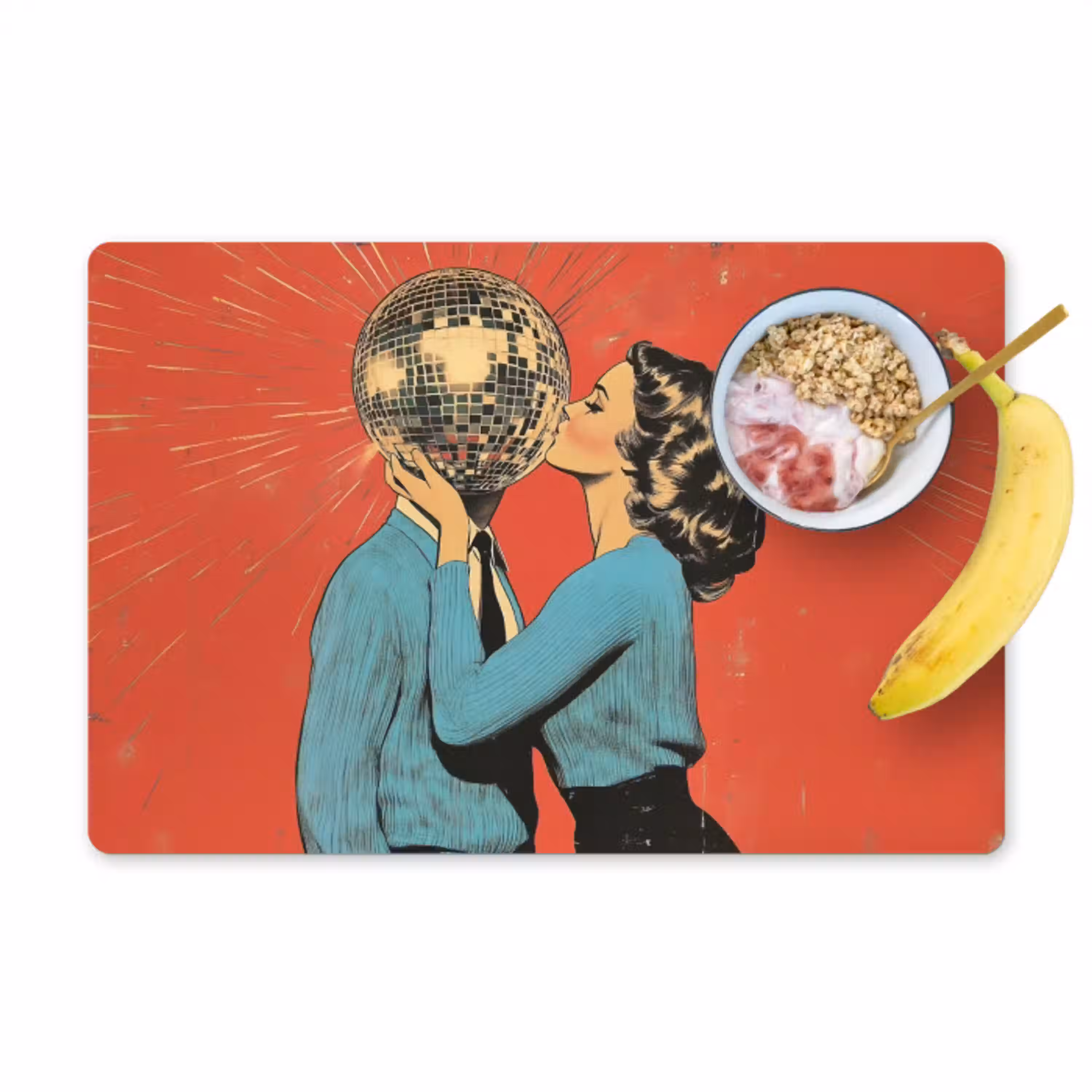 Vrouw - Retro - Discobal - Kus Placemat vinyl groot -zzzproduct_Kitchenyeah-website