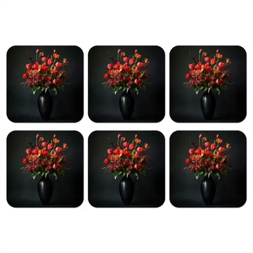 Boeket - Tulpen - Vaas - Rood onderzetter kurk middel -3d