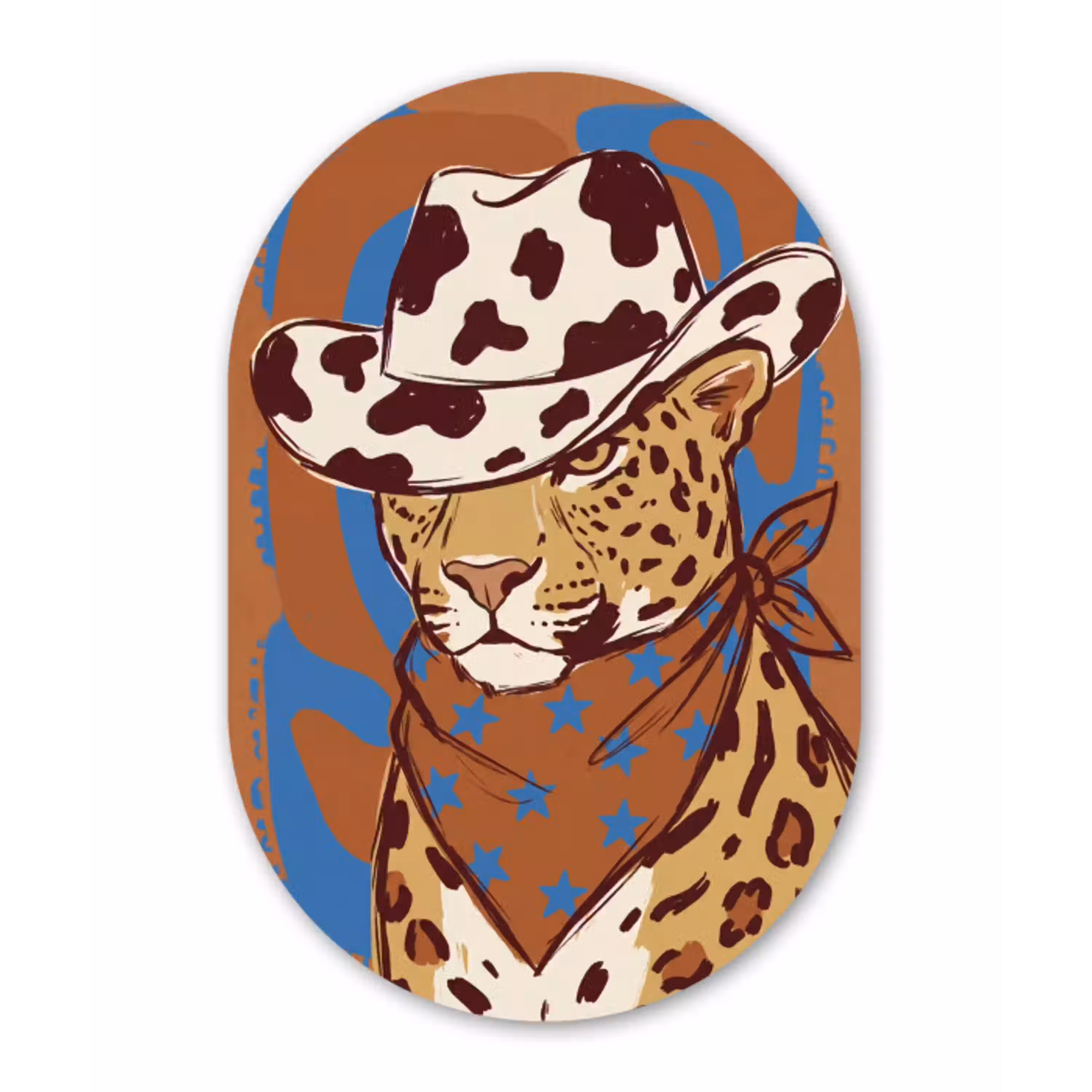 Dieren - Cowboyhoed - Modern - Illustratie - Bruin Wandcirkel Ovaal Aluminium middel -3d