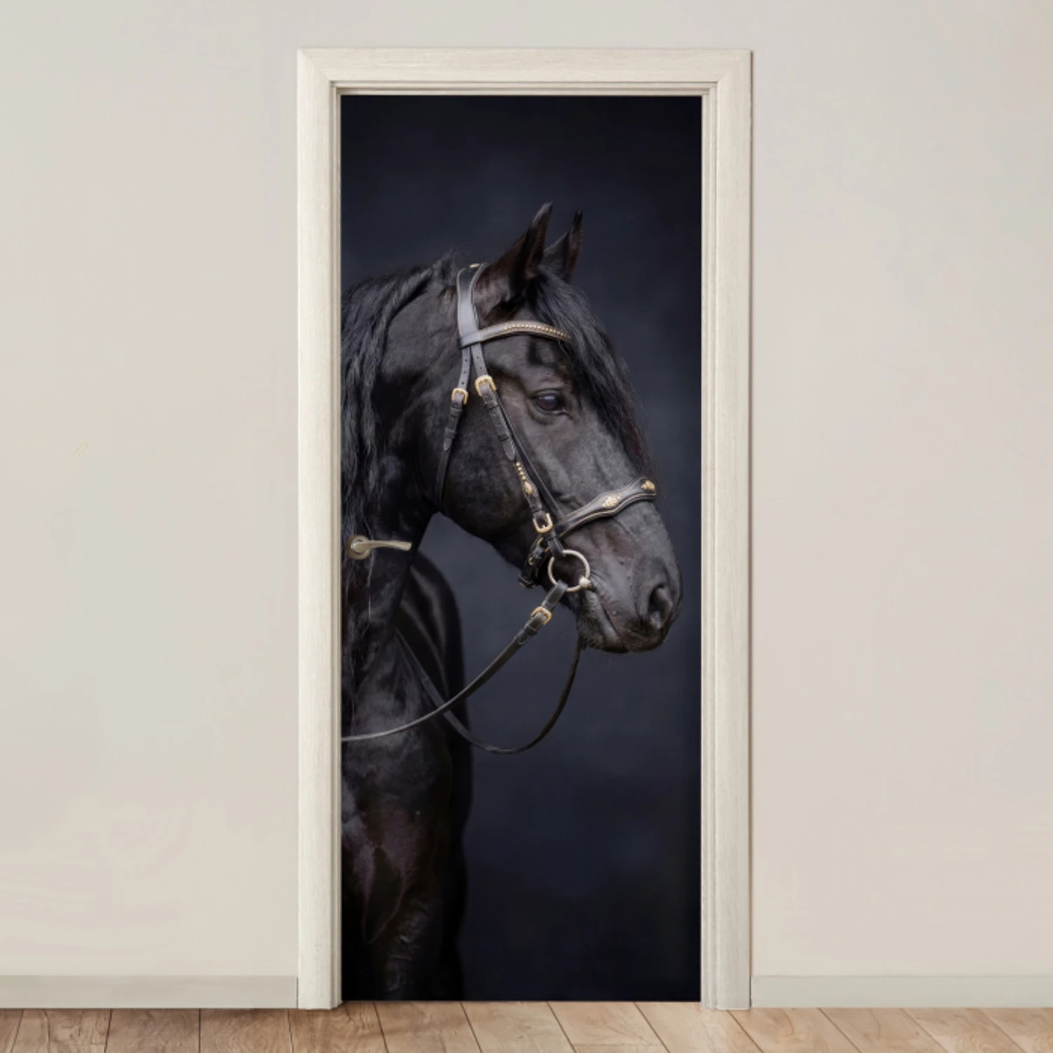 Portret - Paard - Donker deurposter klein -3d_beige