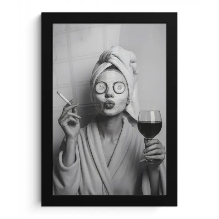 Vrouw - Masker - Wijn - Sigaret fotolijst zwart zonder passe partout klein -3d
