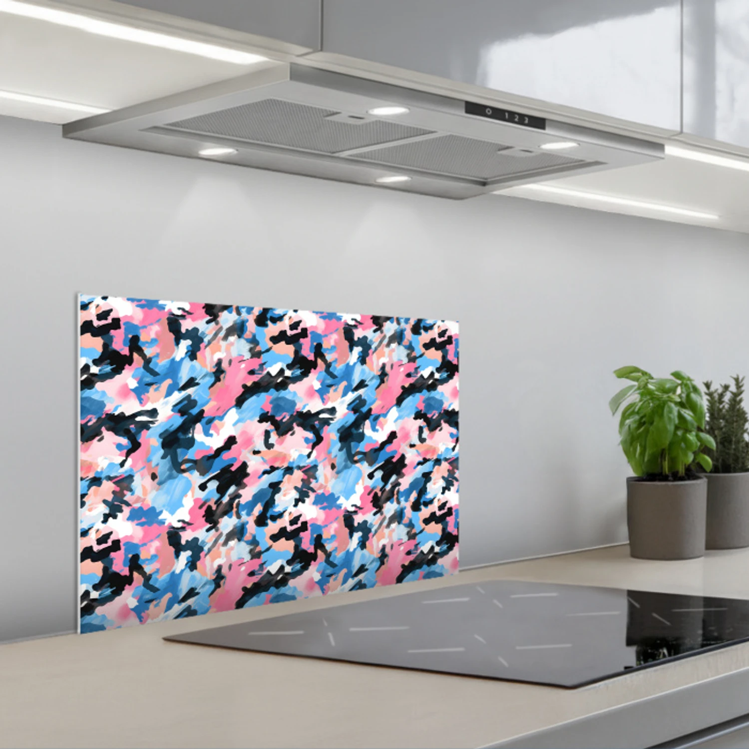 Kitchen splashback for hob - Pink - Blue - Camouflage | Kitchenyeah.co.uk
