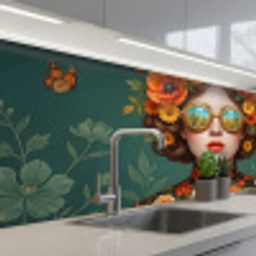 Portret - Vrouw - Kleurrijk - Expressief keuken achterwand 2 middel -3d_schuin