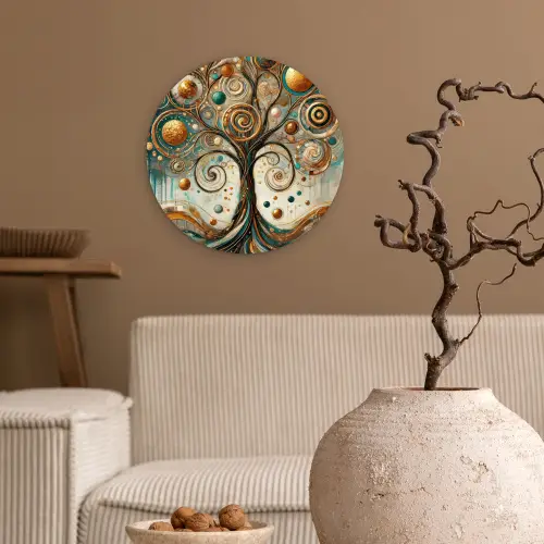 Levensboom - Boom - Abstract - Modern Wandcirkel kunststof plaat 5mm dik klein -sfeer1