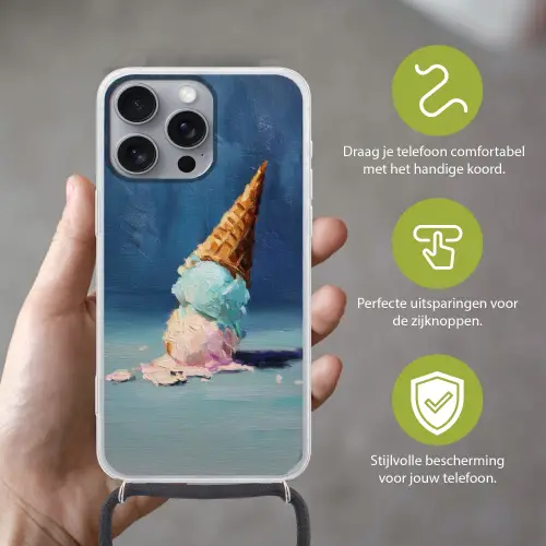 Ijshoorn - Bolletjes - Smelt - Roze Hoesje iPhone 16 Pro Max met koord klein -sfeer2_NL
