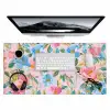 Blauw - Roze - Bloemen Muismat XXL klein -3d