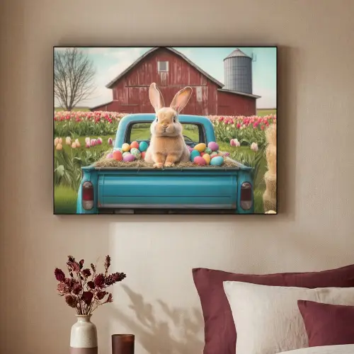 Konijn - Boerderij - Eieren Textielframe - compleet frame klein -sfeer1