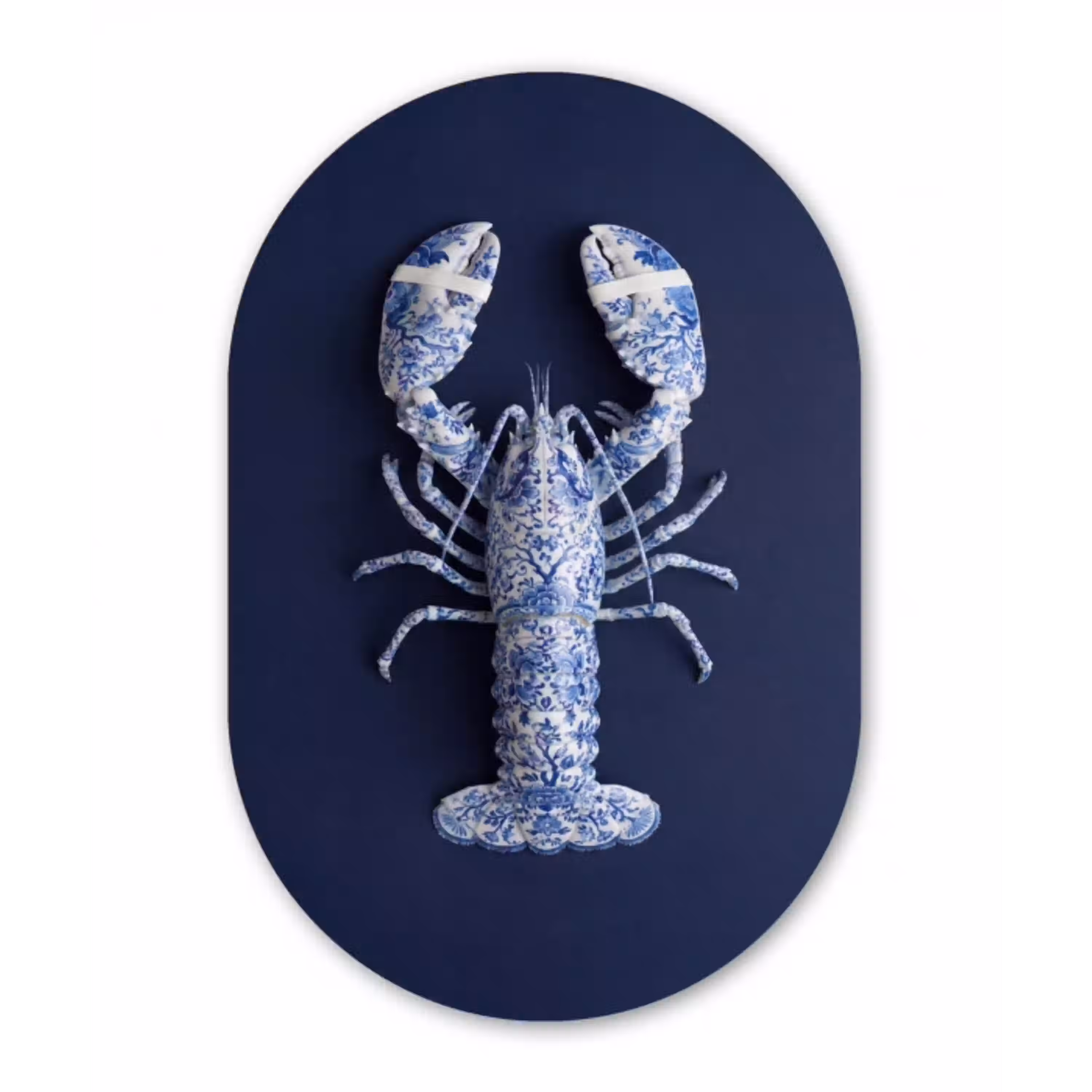 Kreeft - Porselein - Delfts - Blauw Wandcirkel Ovaal Aluminium middel -3d