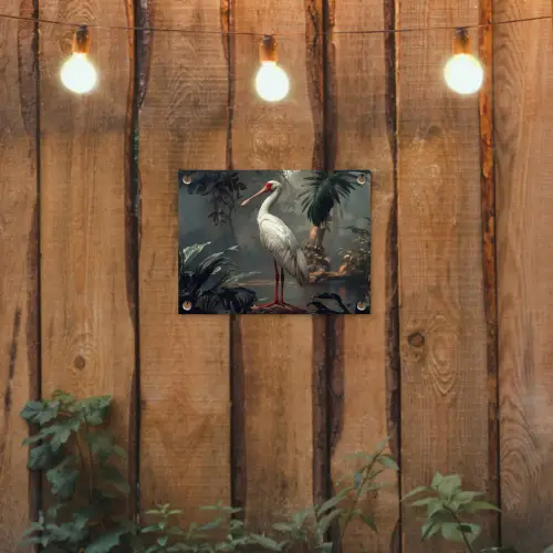 Lepelaar - Tropisch - Wit - Bladeren tuinposter los doek klein -sfeer1