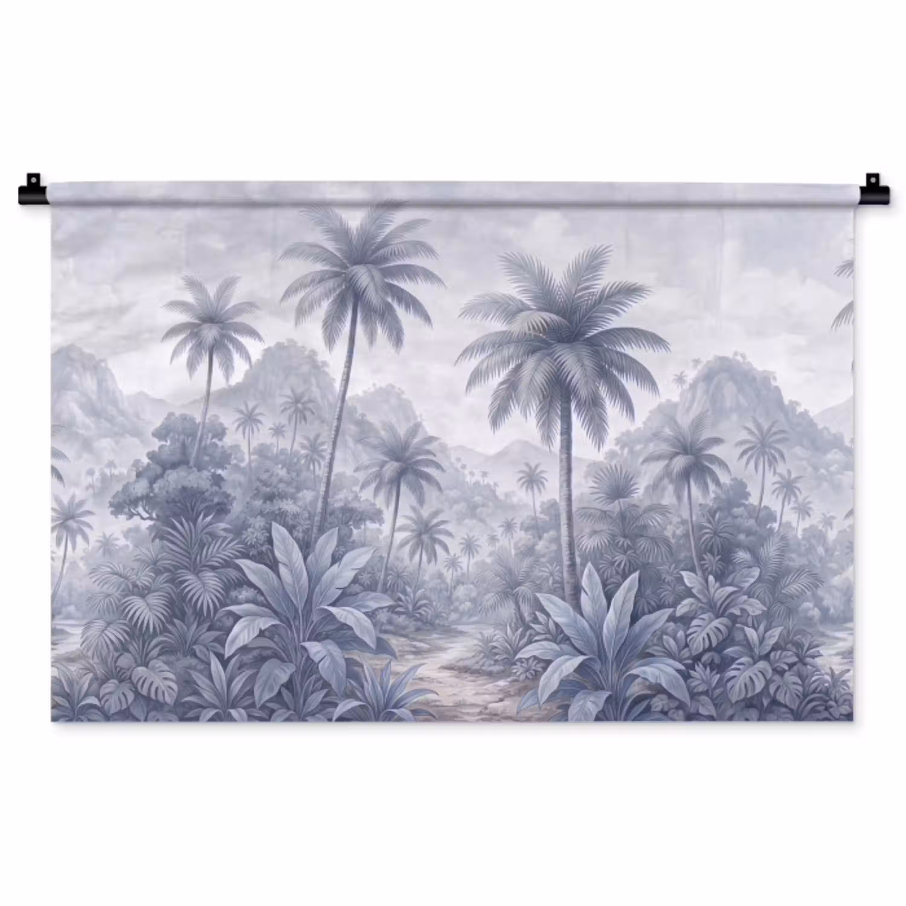Natuur - Boom - Tropisch - Landschap - Blauw Wandkleed katoen middel -zz3d