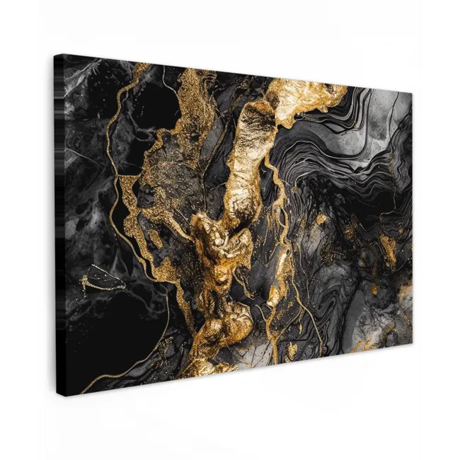 Marmer - Zwart - Goud - Abstract canvas 2cm klein -z3d