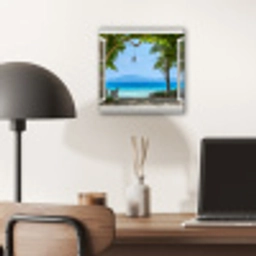 Doorkijk - Boom - Zee - Palmboom - Heuvels - Strand - Blauw aluminium wit klein -sfeer5