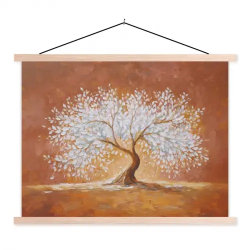 Abstract - Boom - Wit - Bladeren textielposter latten blank klein -3d