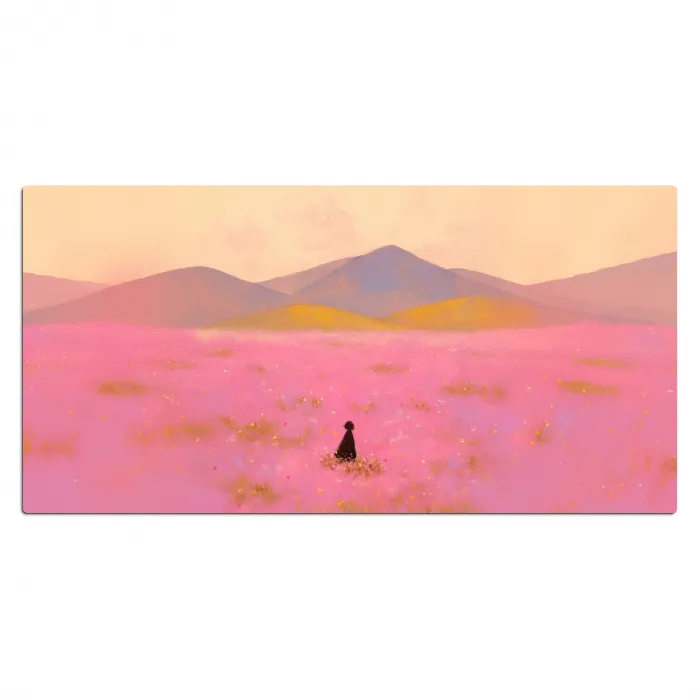 Bloemenweide - Heuvels - Silhouet - Roze Muismat XXL klein -3d_leeg