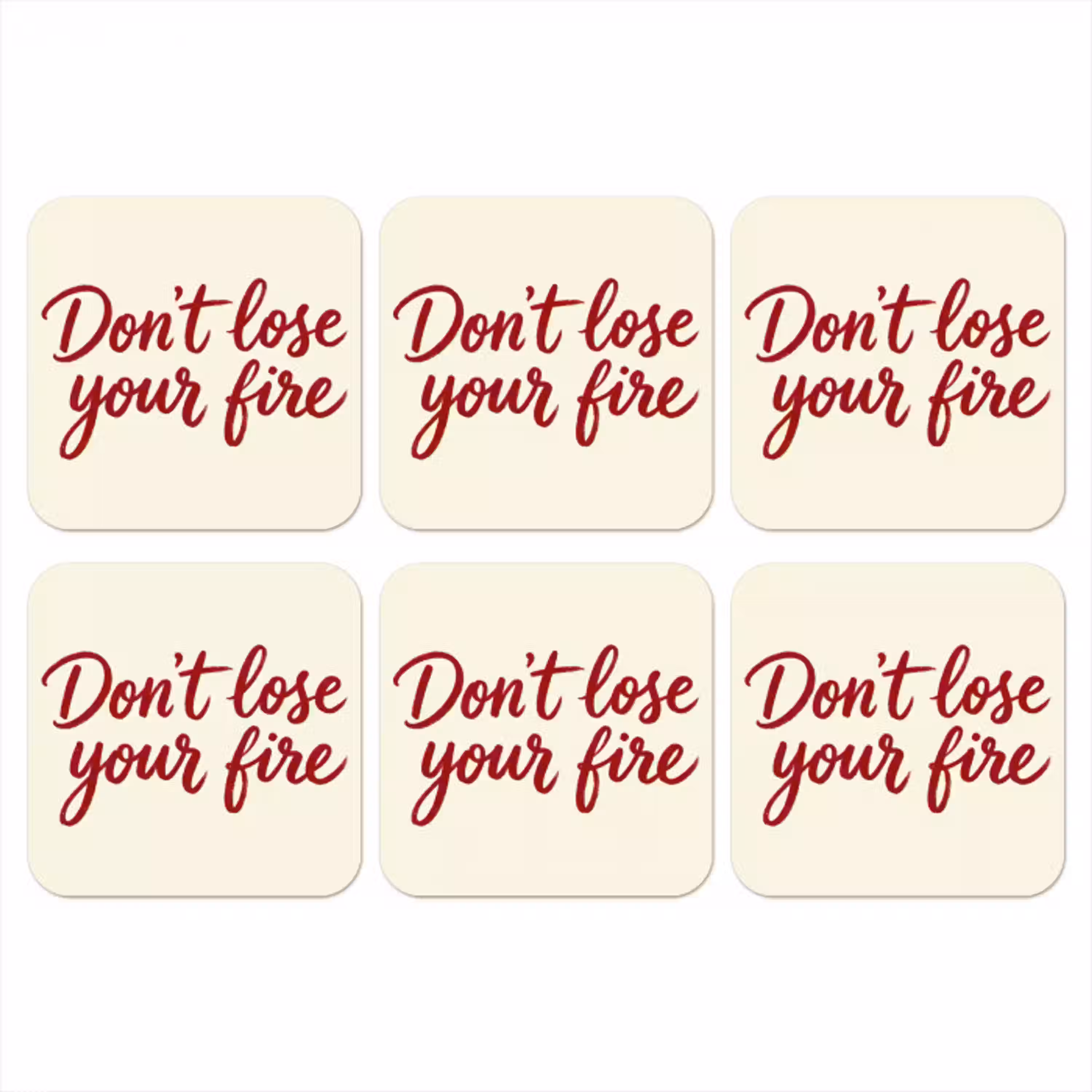 Don't lose your fire - Rood - Wit - Minimalistisch onderzetter kurk middel -3d