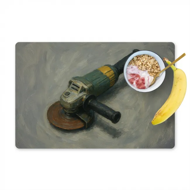 Haakse slijper - Schilderij - Gereedschap Placemat vinyl groot -zzzproduct_Kitchenyeah-website