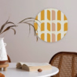 Geometrisch - Patroon - Geel - Roze Akoestische PET Vilt - Rond klein 838 -sfeer3