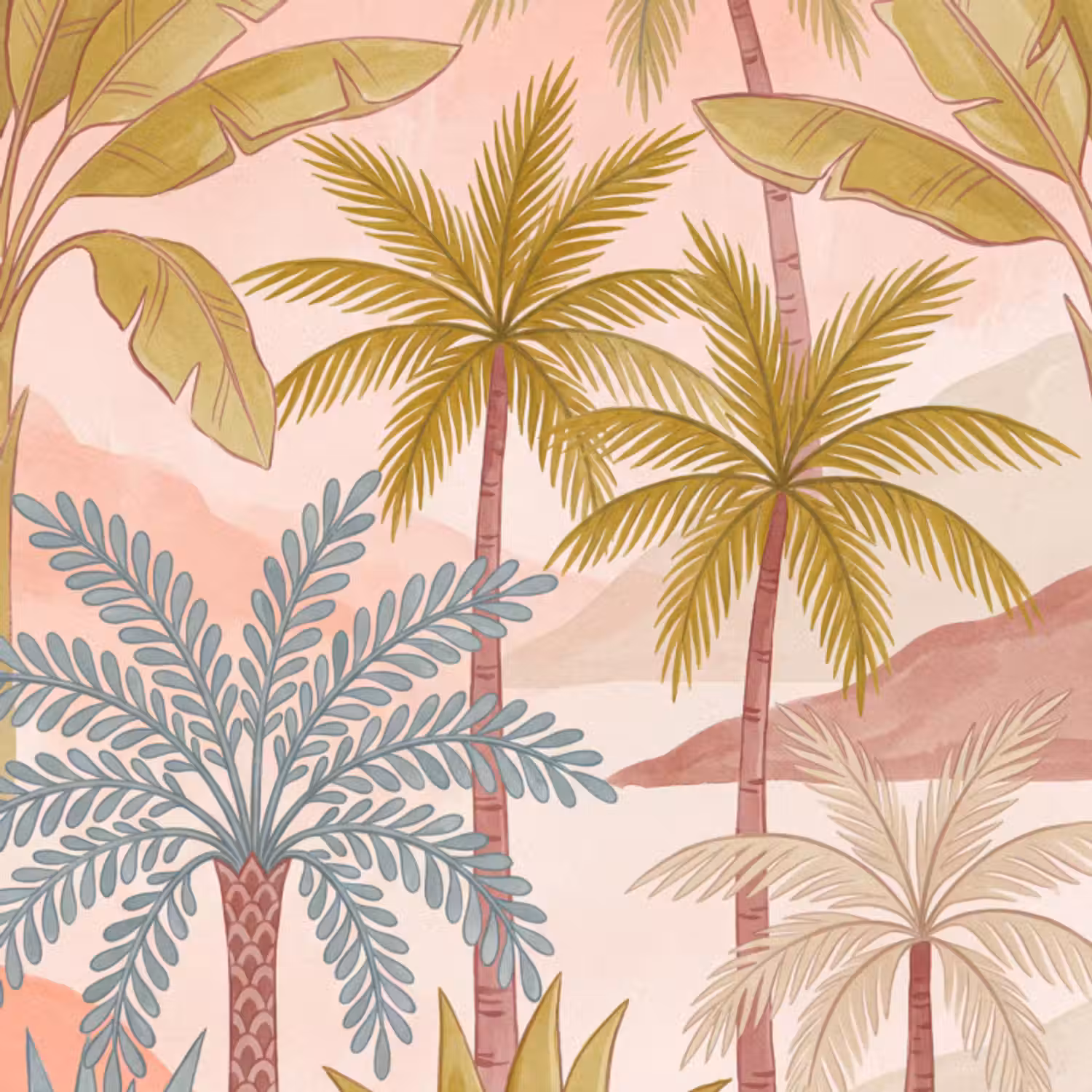 Tapete - Illustration - Palmen - Farbenfroh