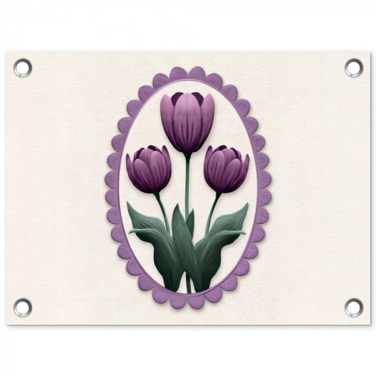 Tulpen - Paars - Lijst - Bladeren tuinposter los doek klein -3d