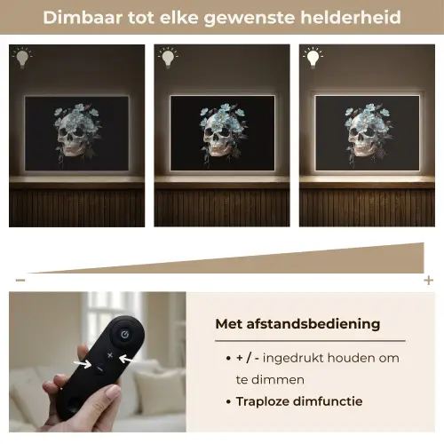 Schedel - Blauw - Bloemen - Bladeren Light Box met batterij (Wandlamp) middel -USP_dimbaarNL