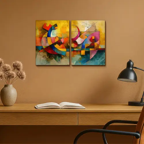 Kleurrijk - Geometrisch - Abstract Canvas - Meerluiken 2 luik klein -sfeer5