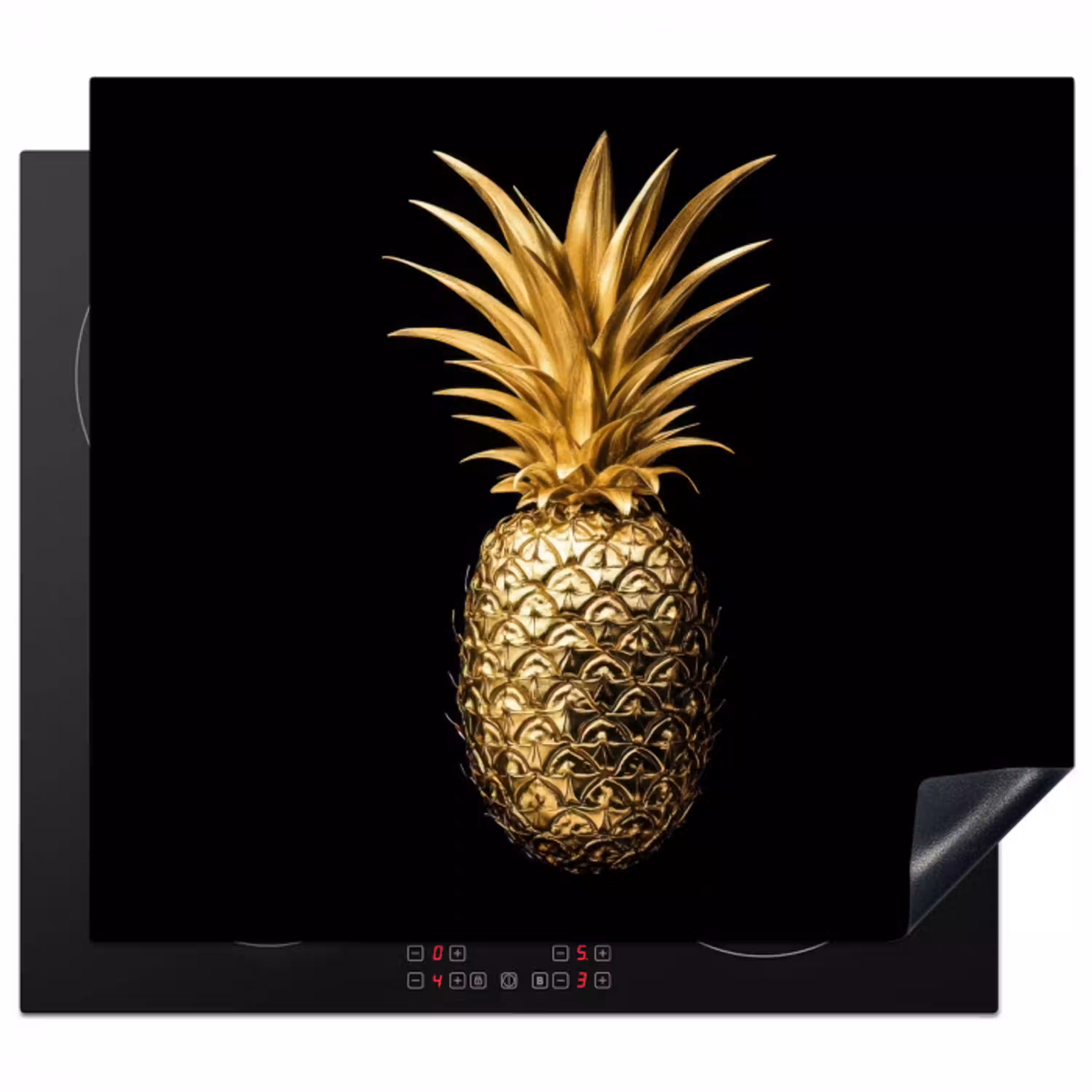 Ananas - Zwart - Goud - Luxe Inductie beschermer vinyl 3mm middel -3d