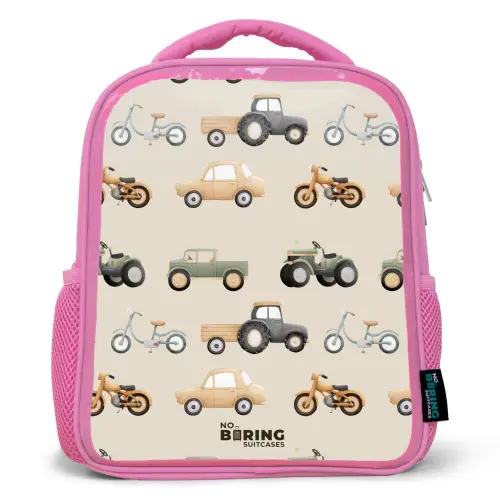 Retro voertuigen patroon Kinderrugzak - Roze middel -3d