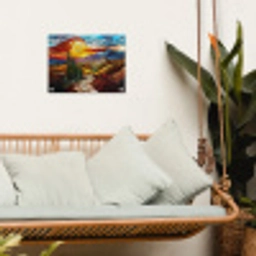Mozaïek - Zon - Landschap - Dorp tuinposter los doek klein -sfeer7
