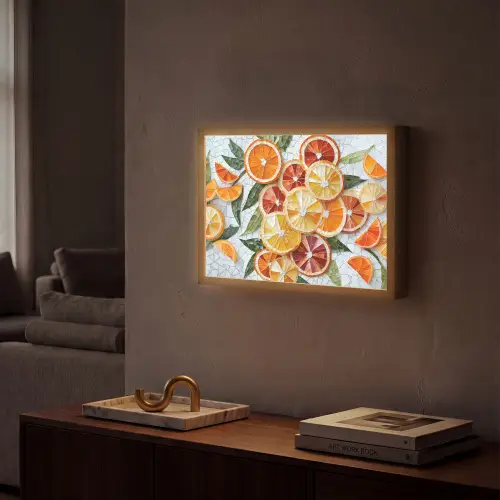 Schijfjes - Fruit - Oranje - Mozaïek Light Box met batterij (Wandlamp) middel -sfeer1
