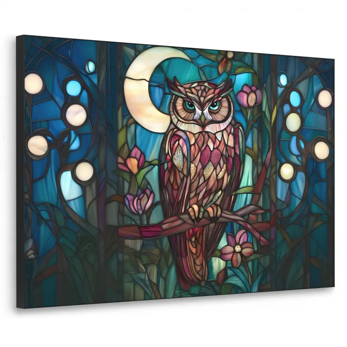 Uil - Mozaïek - Maan - Nacht Textielframe - compleet frame klein -3d