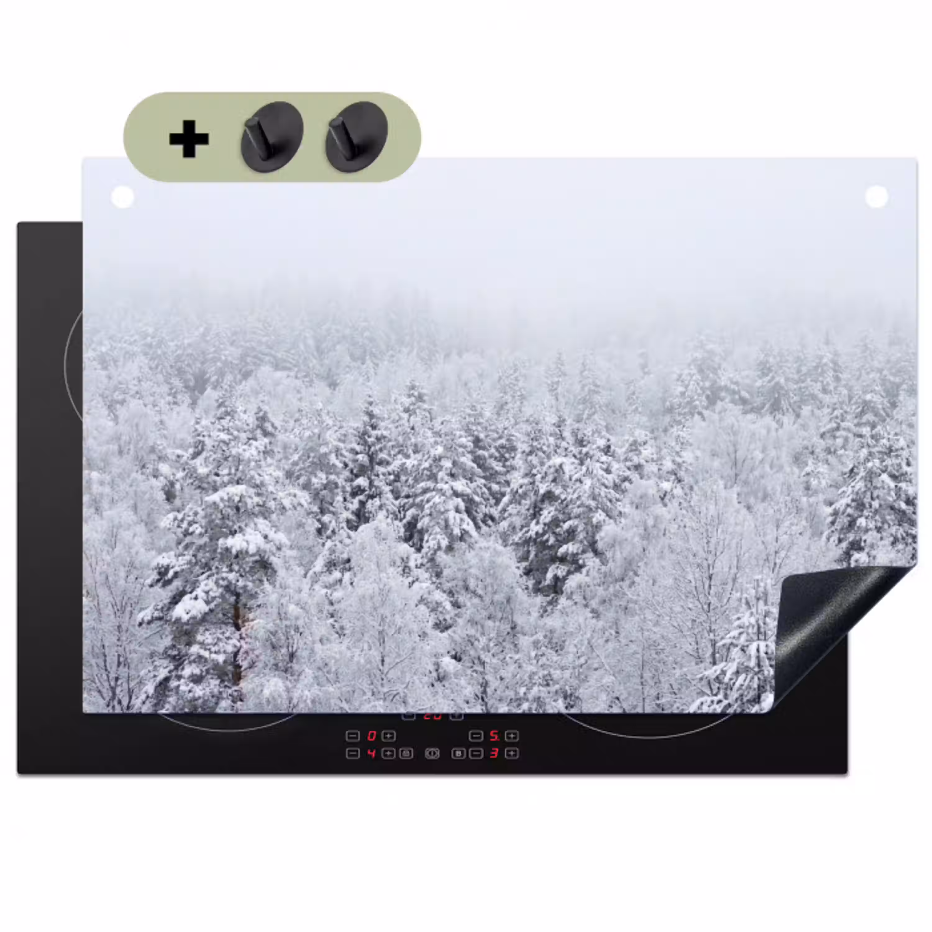 Bos - Sneeuw - Winter - Natuur - Wit Inductie beschemer met haakjes klein -3d
