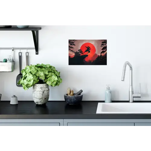 Zon - Krijger - Bomen - Bergen Muursticker klein -keuken